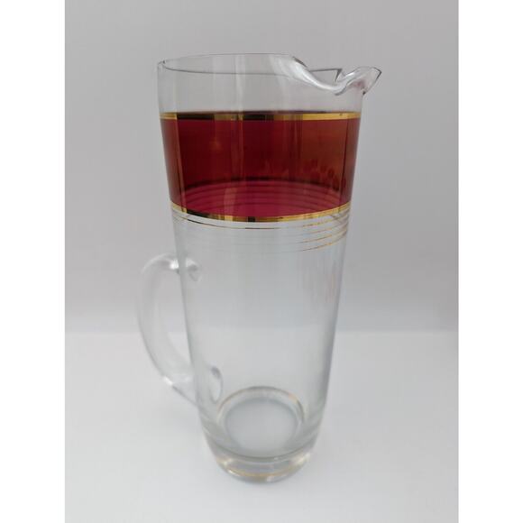 West Virginia Glass Ruby Red Gold Martini Cocktail Pitcher and 8 Cordial Glasses - Picture 15 of 16